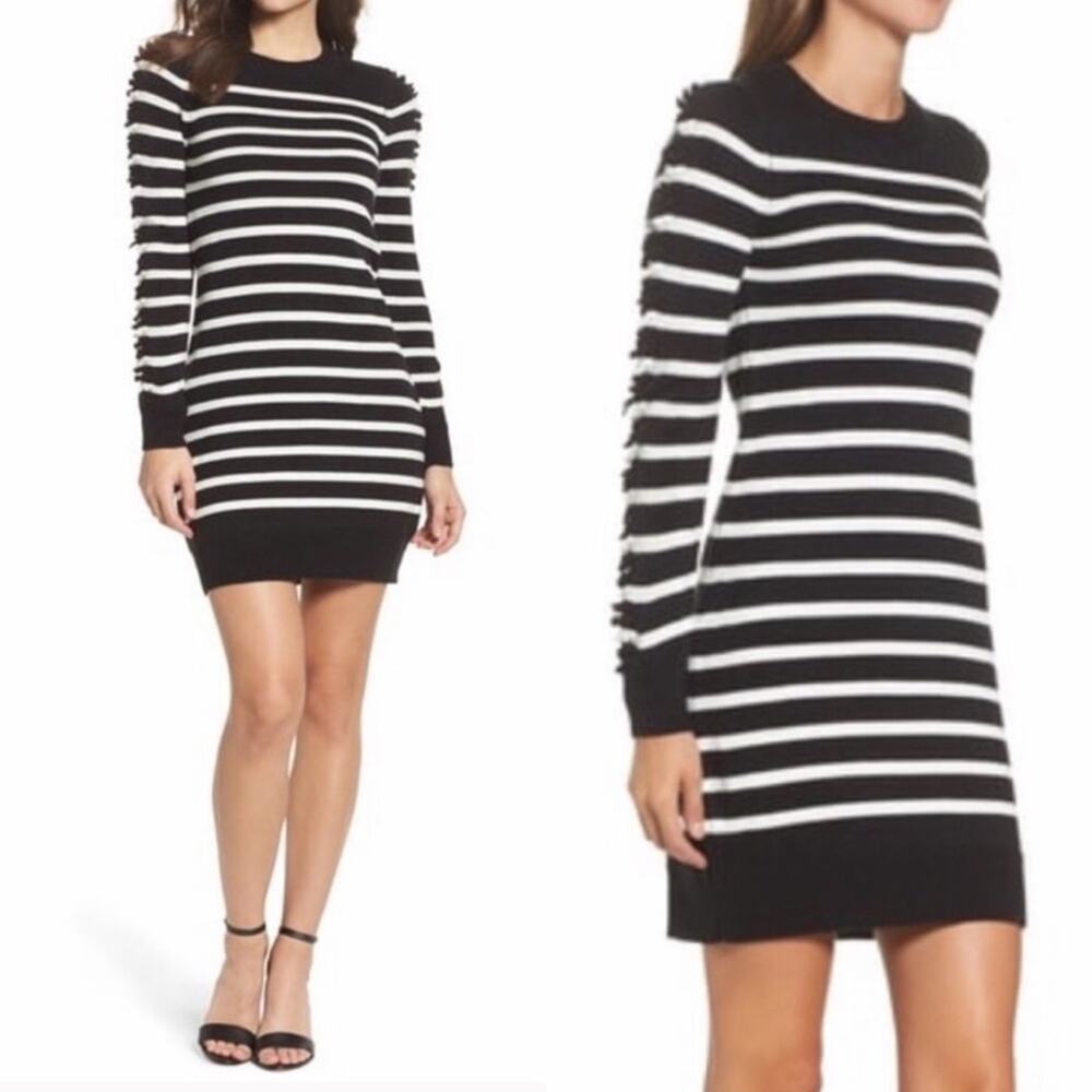 Eliza J Sweater Dress Black and White Striped Long Sleeve Knitted Small $158